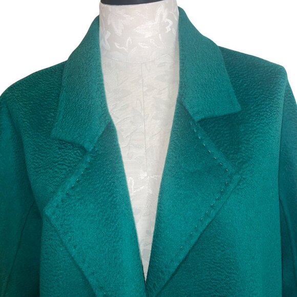 Womens Coat Size Small Green Wrap Robe Pockets Casual Belted Pure Wool - Picture 6 of 12